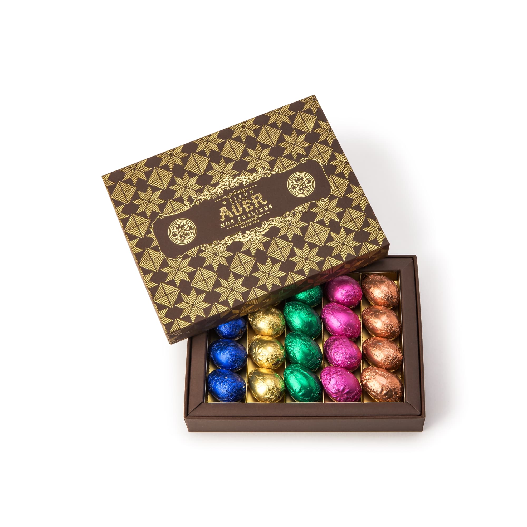 Coffret de 20 oeufs pralinés papillotés