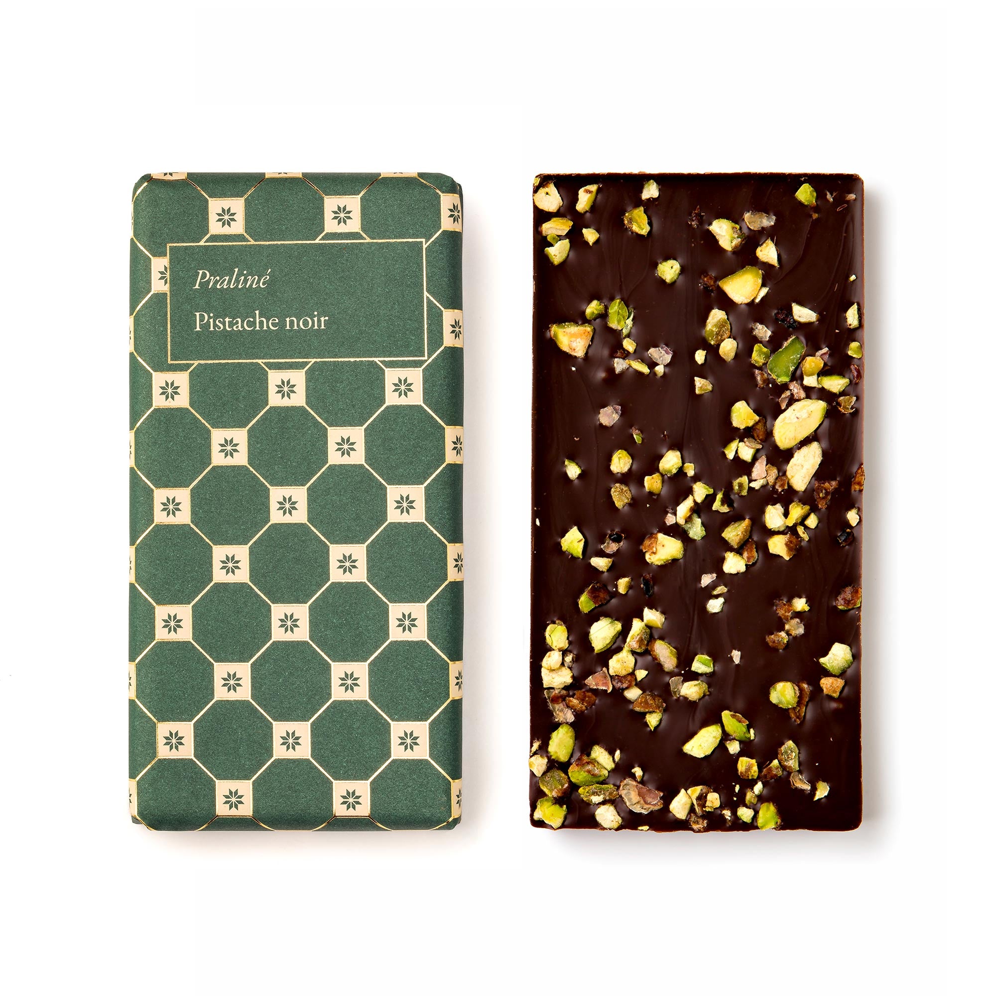 Tablette chocolat praliné pistache noir